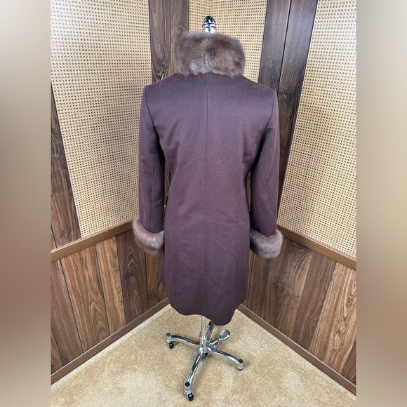 Beautiful 100% Brown Cashmere & Russian Sable Fur Trim Jacket Coat Small - Picture 5 of 12